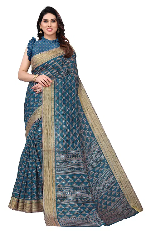 Zari Patta Gold 3  Regular Wear Handloom Wholesale Printed Saree Catalog
